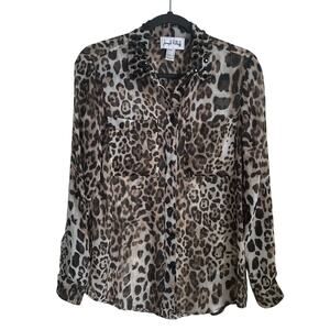 Joseph Ribkoff Animal Print Blouse Sz 8 Embellished Collar Long Sleeves Chic